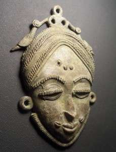   Baule Bronze Mask pendant with avian finial, African Tribal Art  