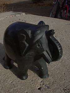 VINTAGE AFRICAN ELEPHANT HAND CARVED BLACK STONE  