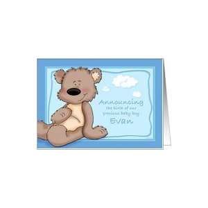  Evan   Teddy Bear Birth Announcement Card: Health 