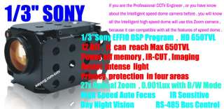 HD 1/3SONY 650TVL Effio CCD 27X zoom speed dome camera 25°/s , PTZ 
