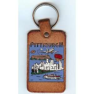  Vintage Pittsburgh Genuine Leather Key Chain Fob  Brown 