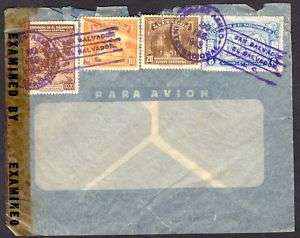 El Salvador 1943 WWII Censored Airmail Cover  