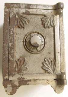 1800S ANTIQE METAL TOY SALESMAN SAMPLE SMALL BANK SAFE VAULT CRESCENT 