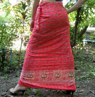 Viscose Summer Wrap Skirt Carmine Pink Indian Elephants  