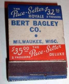 Vintage Feature Matchbook Pace Setter Suits Bert Bagley Milwaukee 