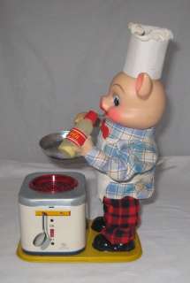 1950s Y JAPAN PIGGY COOK CHEF BATTERY OP TOY NMIB WORKS GREAT  