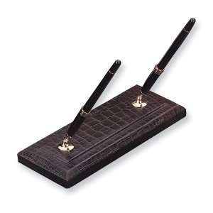  Brown Leather Double Pen Stand: Office Products