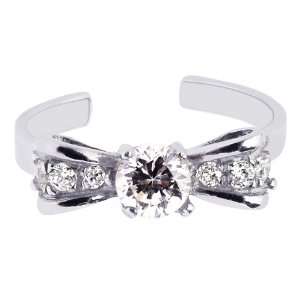    Sterling Silver Bow tie CZ Adjustable Toe Ring  JewelryWeb Jewelry
