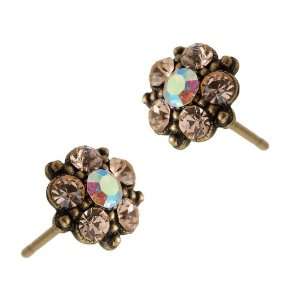 Michal Negrin Round Stud Earrings with Peach Swarovski Crystals Around 