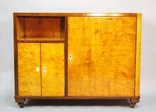 GREAT FIGURED MAPLE FRENCH ART DECO BAR CABINET / CART, CA. 1930 