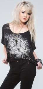 Lip Service Fashion Victim shirt printed top goth gothic punk black L 