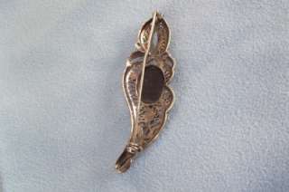 Vintage Sterling Silver Brooch Pin Genuine Onyx Marcasite Art Nouveau 