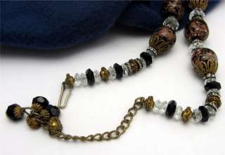 Vtg Glass Brass Bead Necklace Rhinestone Rondelles Stunning  