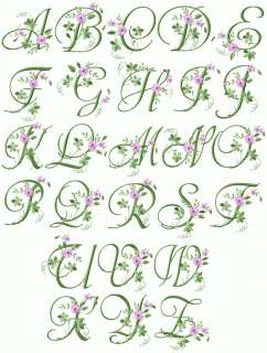 Elegant Floral Initials machine embroidery font   natural size sample