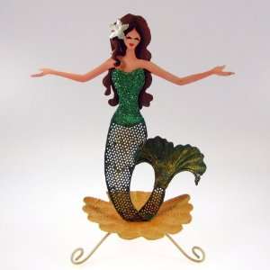  Mermaid in a Clam Jewelry Tray Display Stand All Metal 