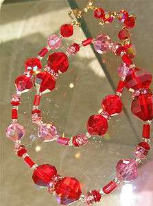 vendome NEW CRYSTAL NECKLACE RUBY RED & PINK AB AURORA VINTAGE  