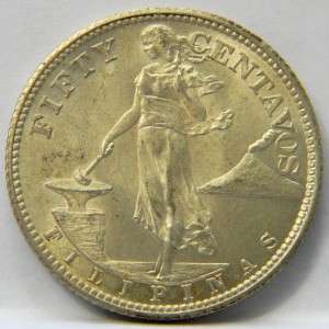 US PHILIPPINES: 1944 S silver 50 Centavos; lot Ph 33; lustrous UNC 