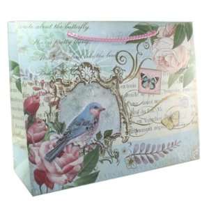  Punch Studio Large Horizontal Gift Bag  Flora Bird #53099 