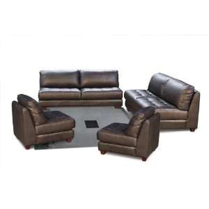 Zen Collection Armless All Leather Tufted Seat Sofa Loveseat and Two 