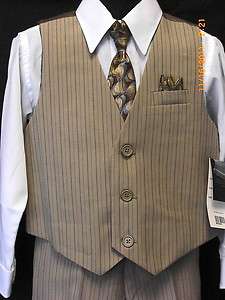 Vangogh boys beige & white long sleeve 4 piece dress suit  