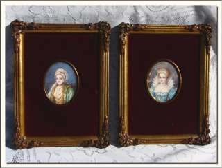 LATE 19th PAIR TWO FRENCH MINIATURE PORTRAIT HAND PAINTED ON BONE BY 