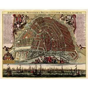  Antique Map of Amsterdam, Netherlands (c1702) by Pieter 