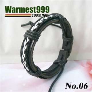   Mens Womens Fashion Cool Leather Hemp Bracelet Wristband Cuff Va01 12