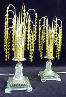 PAIR ART DECO CRYSTAL WATERFALL BOUDOIR TABLE LAMPS LIGHTS 1930s 
