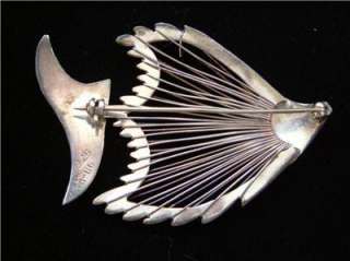 Vtg Sterling Mexico 925 Silver Angel Fish Pin Brooch Modernist Large 