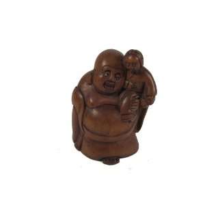  Boxwood Netsuke Buddha and Child