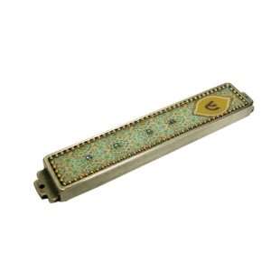   Mezuzah with Green Geometric Patterns in Pewter: Everything Else
