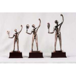 11 inch Silver Triplet Tennis Players With Rackets Display Figurines 