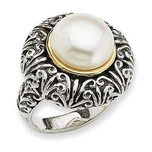  Sterling Silver w/14k 12mm Freshwater Cultured Pearl Ring 