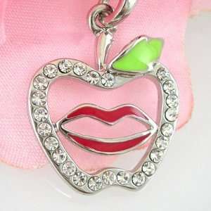  Cute Apple Outline Lips Crystals Cell Phone Charm Strap 