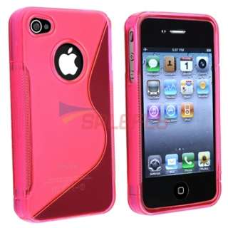 Pink TPU Skin Cover Bumper+Privacy Film For iPhone 4S 4G 4  