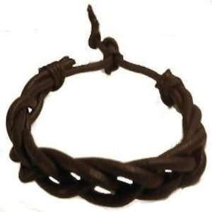 Brown Double Strand Leather Bracelet: Jewelry