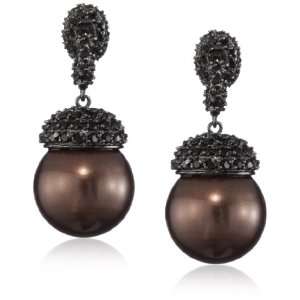 CZ by Kenneth Jay Lane Trend CZ Pave Brown Glass Simulated Pearl 