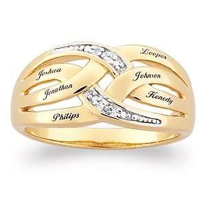Mothers Diamond Accent Two tone Name Bar Ring   Personalized Jewelry