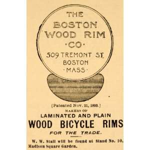   Ad Wood Bicycle Rims Boston Tremont Bike Parts   Original Print Ad