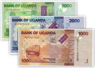 UGANDA 5000 2000 1000 Shillings Bank Notes set 2010 UNC  