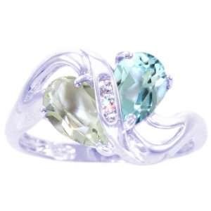  14K White Gold Twosome Pear Gemstone Ring Multi White and 