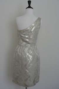 Tory Burch Ardell One Shoulder Metallic jacquard Dress size 10  