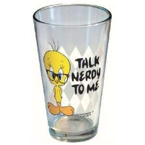 Looney Tunes Tweety Bird Talk Nerdy To Me Pint Drinking Glass  