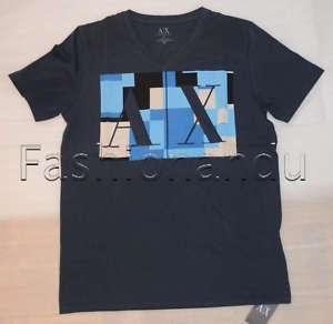 Armani Exchange AX V Neck T Shirt Tshirt Top BLACK Blue  