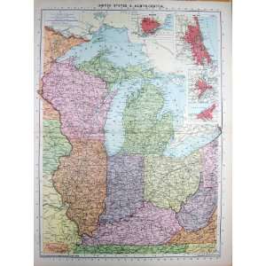    1935 Map America Illinois Kentucky Chicago Detroit