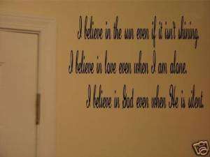 believe in God Christian Quote vinyl wall art Decal  