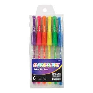  BAZIC 6 Fluorescent Color Gel Pen w/ Cushion Grip, Case 