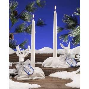 Pack of 4 Winter Wonderland White Reindeer Christmas Taper Candle 