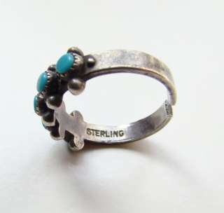 Vintage Tribal Sterling Silver Turquoise Ring Size 7 Petit Point 