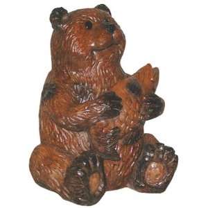  Woods Wood Carved 16 Large Bear With Fish Patio, Lawn 